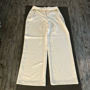 White dress pants with gold chain (and pockets)